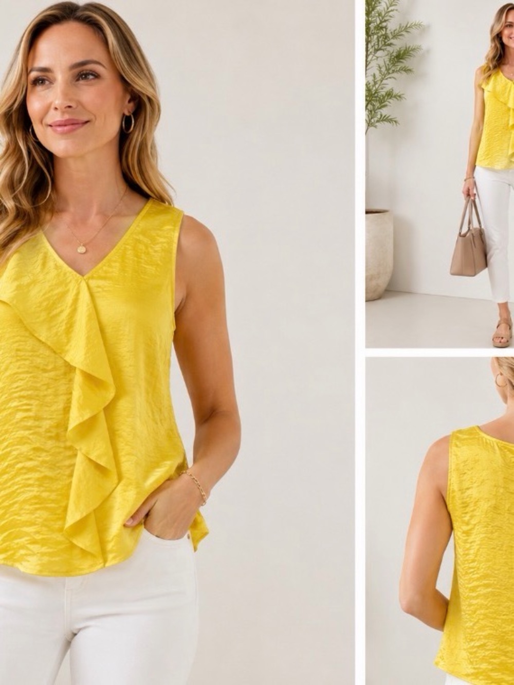 Michael Kors Yellow Ruffle V-Neck Camisole